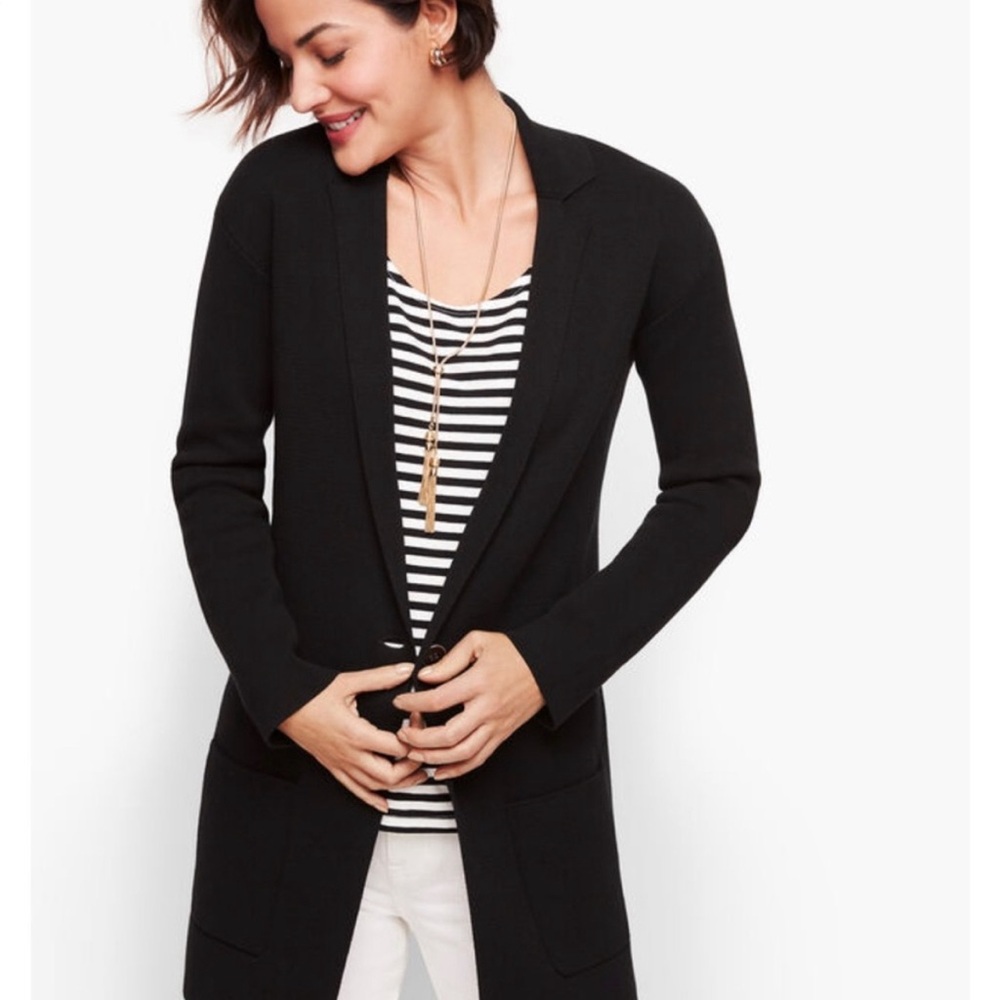 NWT Talbots  , black  long sweater, below hips, single button closure